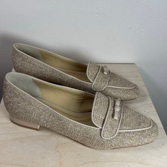 Talbots JANE BOW LOAFERS RIBBON TWEED Cream Preppy Academia Leather 8.5 Leather - Picture 2 of 10